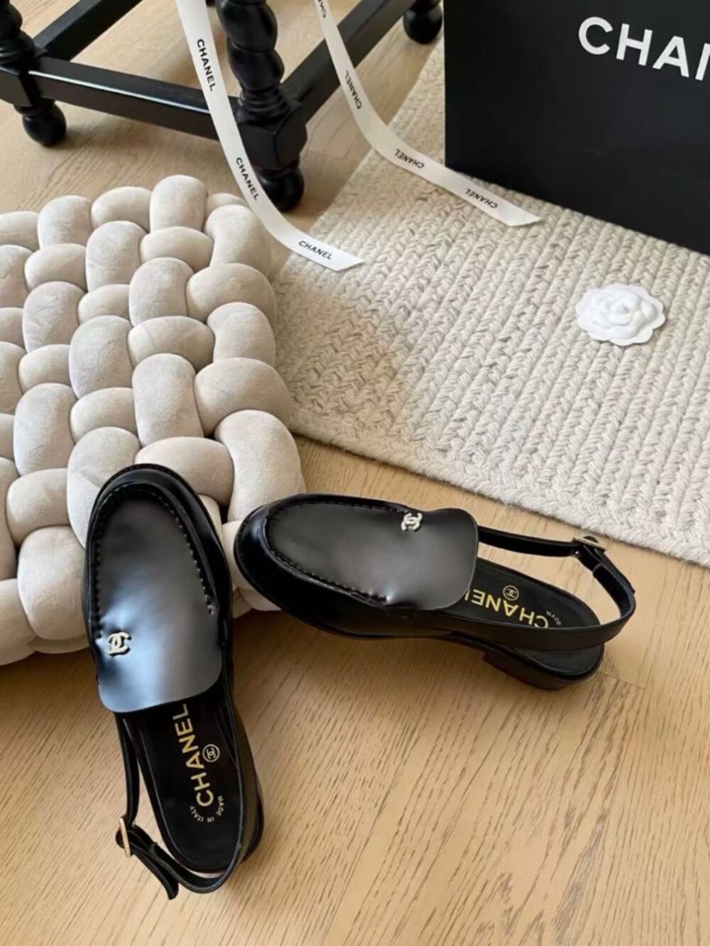 Chanel Black Slingback Loafers